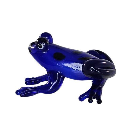 Hand Blown Blue Glass Frog Figurine Kitsch Cute - Picture 1 of 8